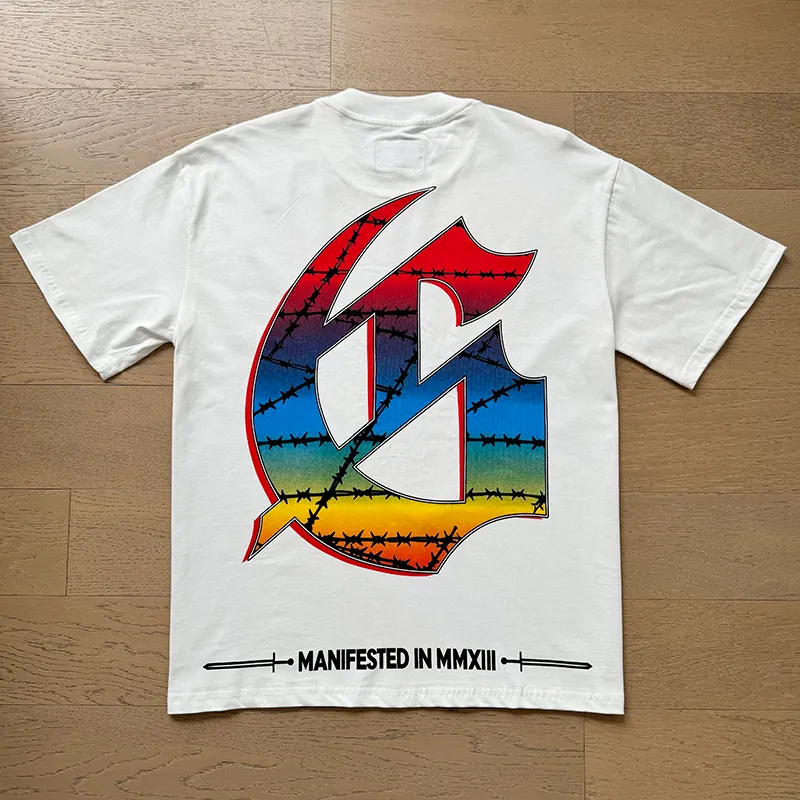 3128# P106 Real shot Godspeed American fashion rock street retro loose printed cotton short sleeves Fabric: 240g 32 count fine cotton double yarn pure cotton Color: off-white Size: S M L XL