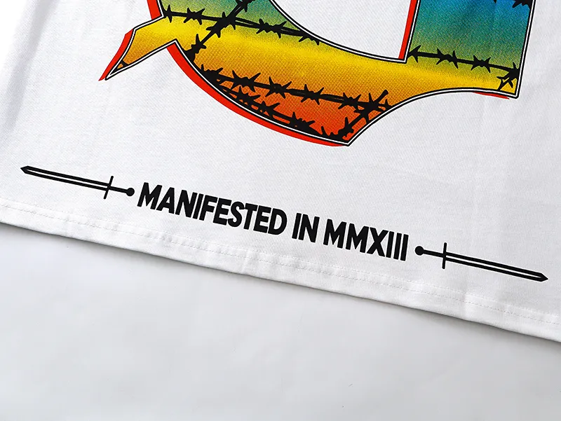 3128# P106 Real shot Godspeed American fashion rock street retro loose printed cotton short sleeves Fabric: 240g 32 count fine cotton double yarn pure cotton Color: off-white Size: S M L XL