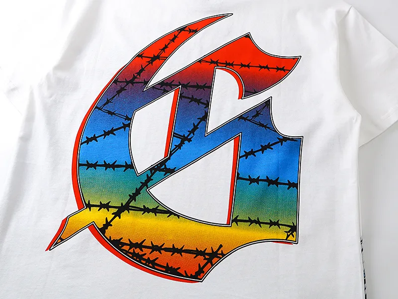 3128# P106 Real shot Godspeed American fashion rock street retro loose printed cotton short sleeves Fabric: 240g 32 count fine cotton double yarn pure cotton Color: off-white Size: S M L XL