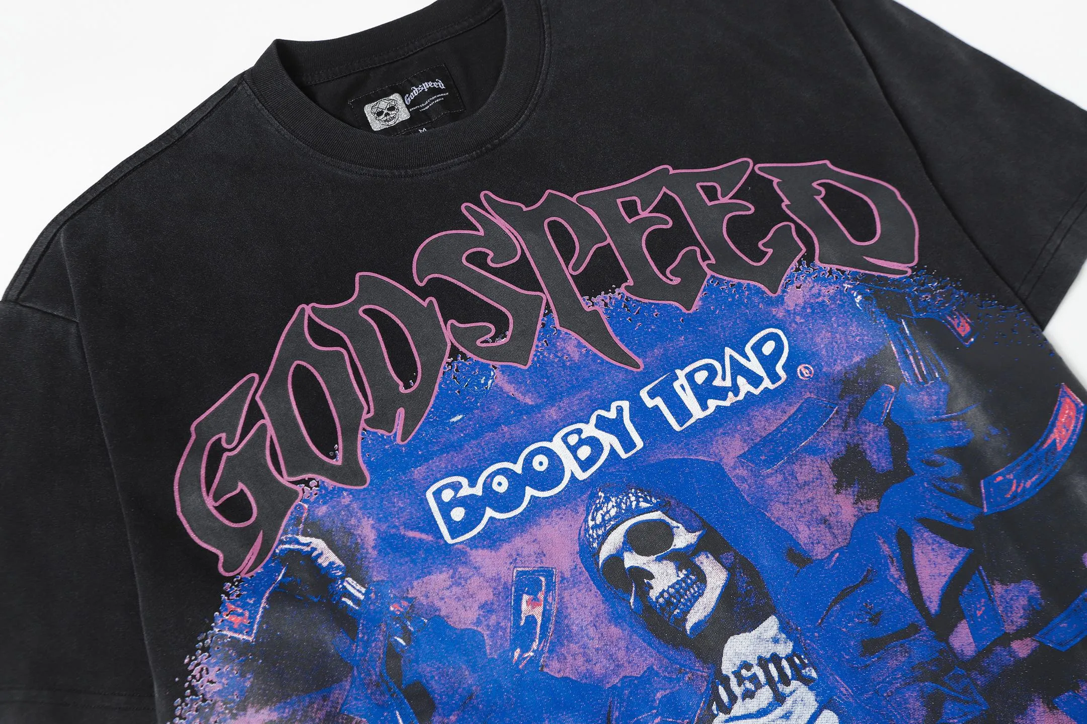 6088#washed black｜P116 Godspeed cross-border American rock and roll street washed retro style short-sleeved T (craft printing) fabric (fabric): 32 count combed double yarn 250g weight size (size): S-M-L-XL color (colour): washed black 👉 👉