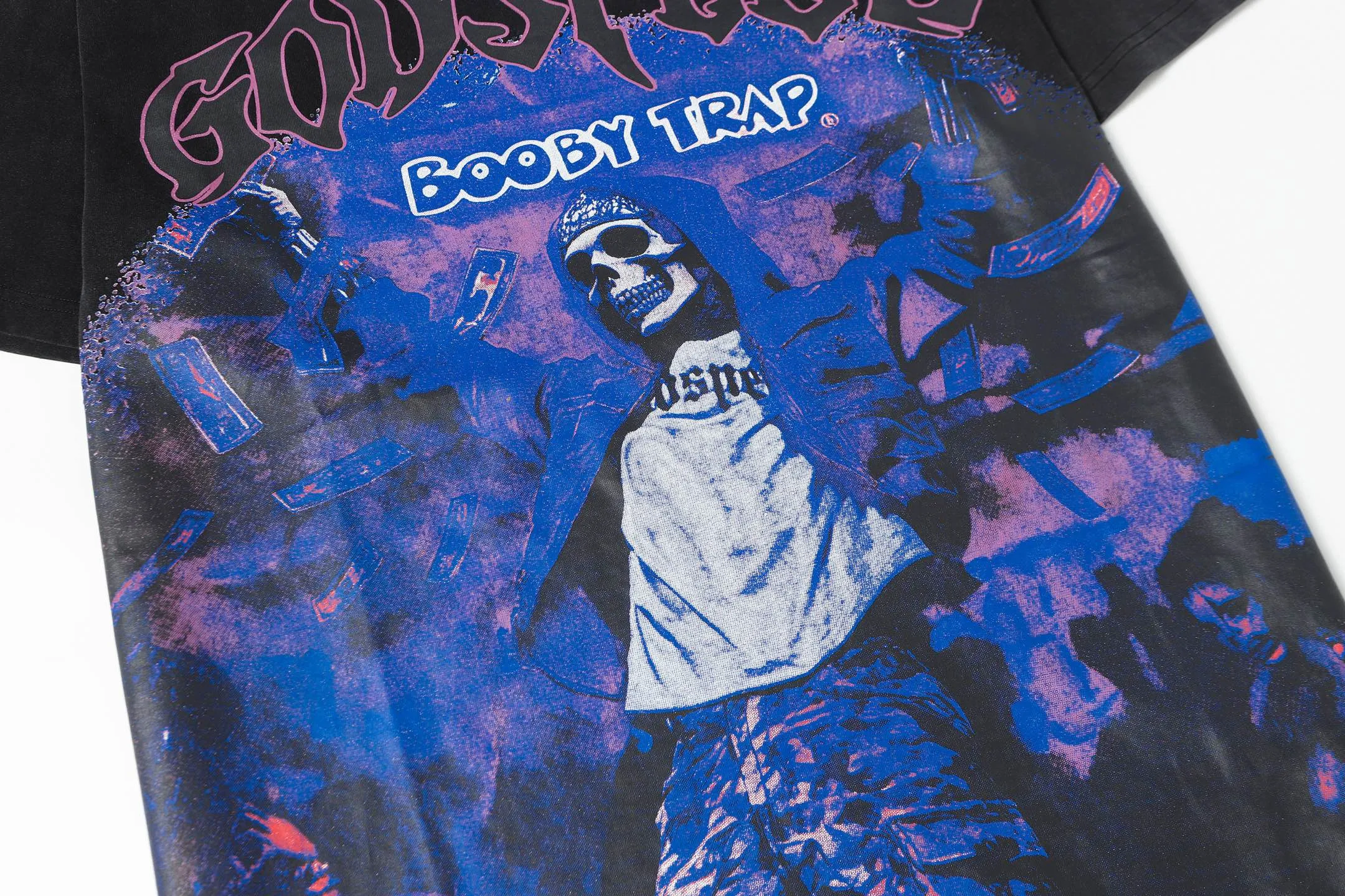 6088#washed black｜P116 Godspeed cross-border American rock and roll street washed retro style short-sleeved T (craft printing) fabric (fabric): 32 count combed double yarn 250g weight size (size): S-M-L-XL color (colour): washed black 👉 👉
