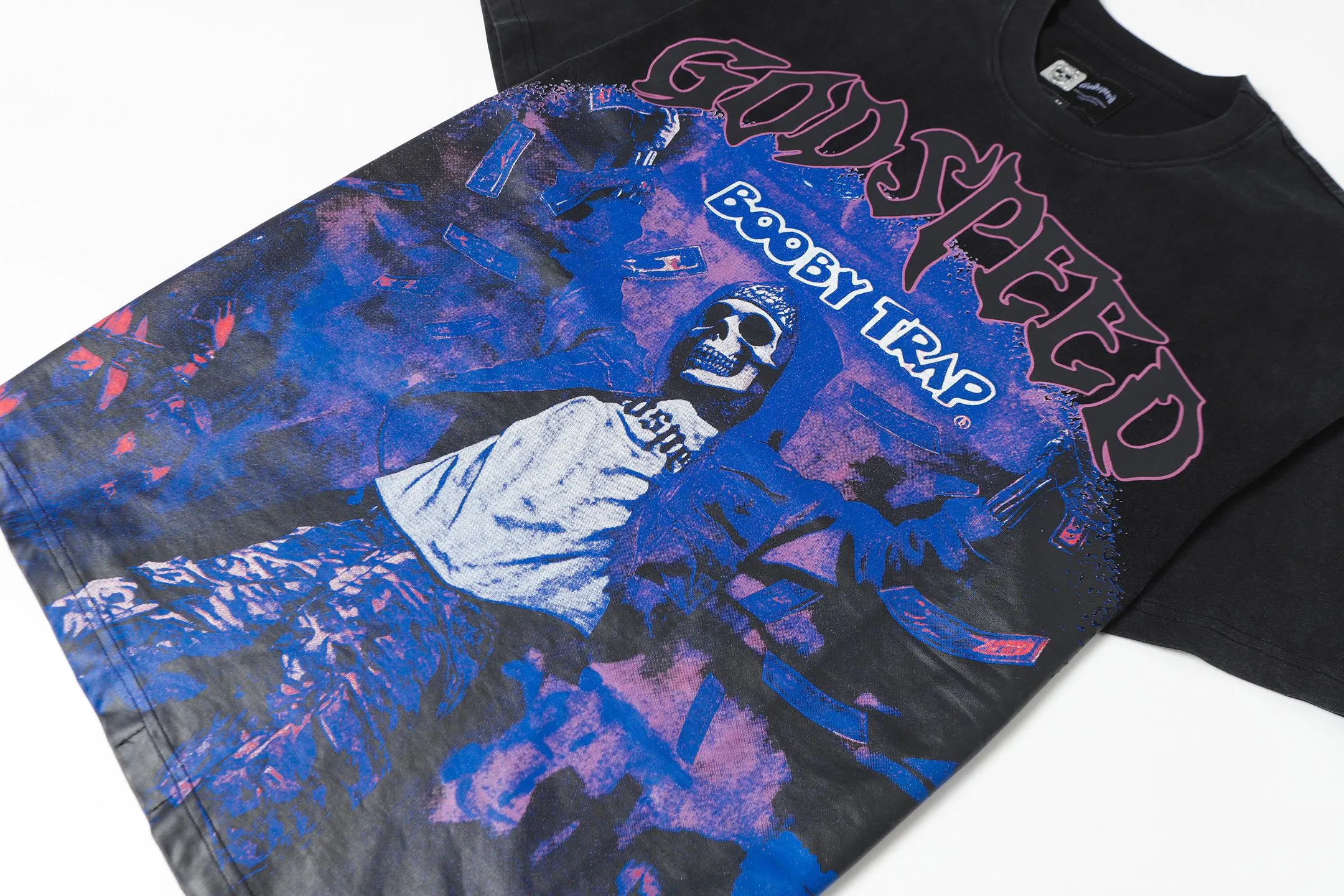 6088#washed black｜P116 Godspeed cross-border American rock and roll street washed retro style short-sleeved T (craft printing) fabric (fabric): 32 count combed double yarn 250g weight size (size): S-M-L-XL color (colour): washed black 👉 👉