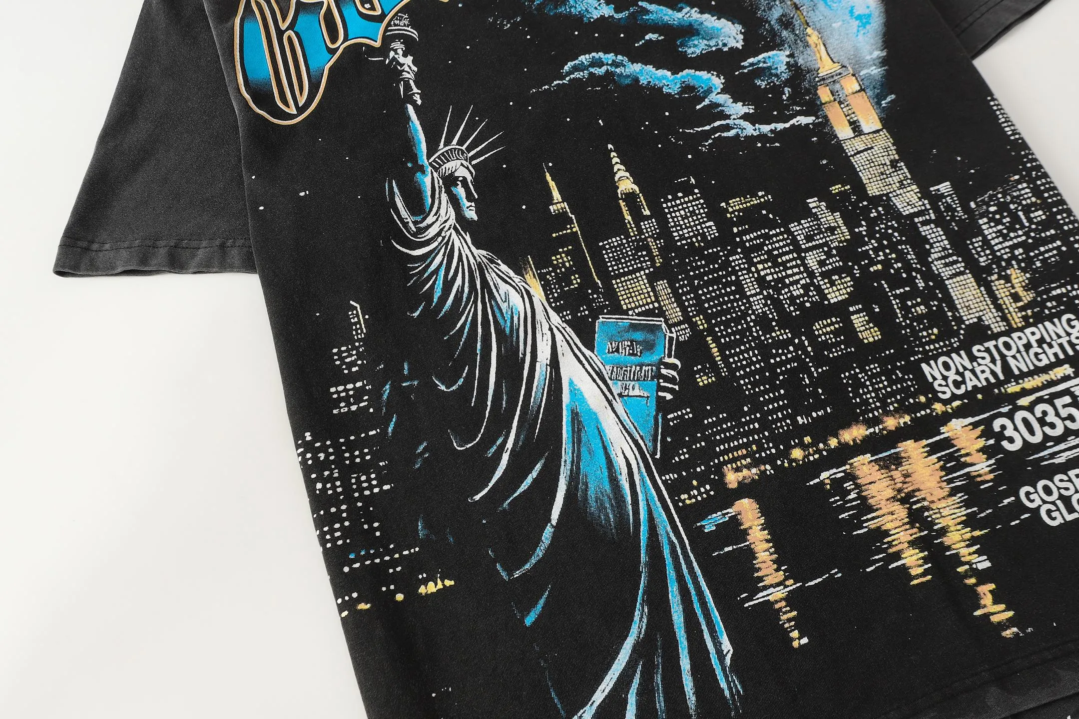 6105#washed black I P116 Godspeed cross-border American rock and roll street washed retro style short-sleeved T (craft printing) fabric (fabric): 32 count combed double yarn 250 grams weight code number (size): S-M-L-XL color (colour): washed black