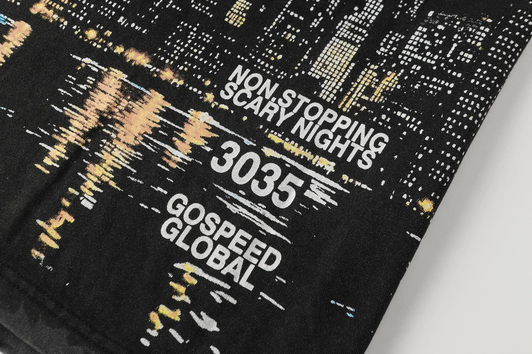 6105#washed black I P116 Godspeed cross-border American rock and roll street washed retro style short-sleeved T (craft printing) fabric (fabric): 32 count combed double yarn 250 grams weight code number (size): S-M-L-XL color (colour): washed black
