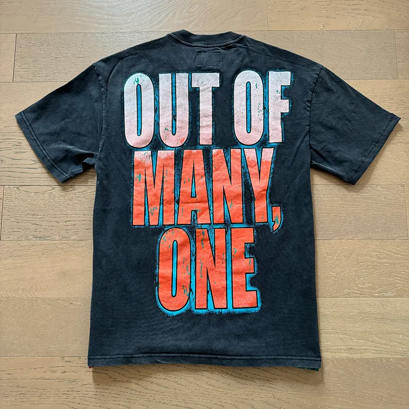 1009# P126 Washed Black Real Shot Godspeed American Fashion Rock Street Retro Washed Distressed Printed Cotton Short Sleeves Fabric: 250g 32 Count Fine Cotton Double Yarn Pure Cotton Color: Washed Black Size: S M L XL