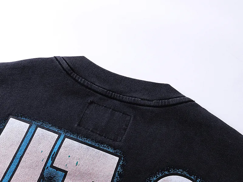 1009# P126 Washed Black Real Shot Godspeed American Fashion Rock Street Retro Washed Distressed Printed Cotton Short Sleeves Fabric: 250g 32 Count Fine Cotton Double Yarn Pure Cotton Color: Washed Black Size: S M L XL