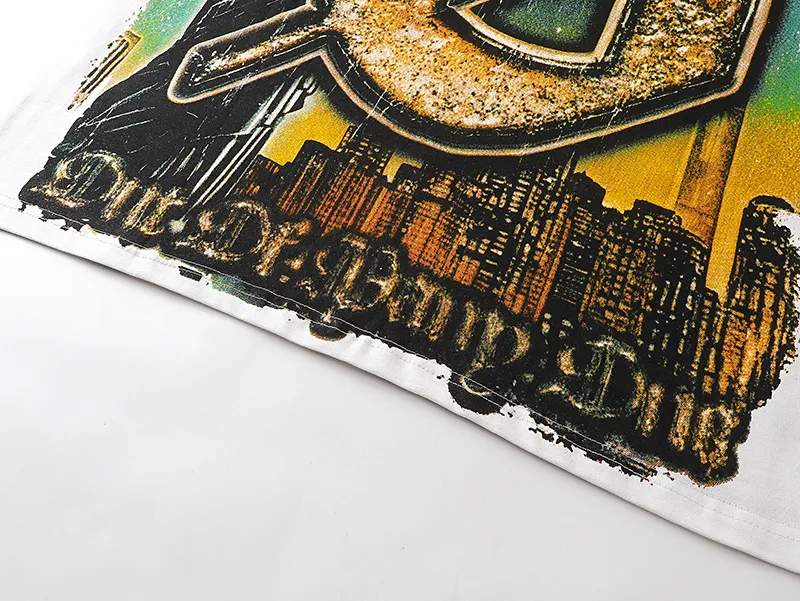 3120# P106 Real shot Godspeed American fashion rock street retro loose printed cotton short sleeves Fabric: 240g 32 count fine cotton double yarn pure cotton Color: off-white Size: S M L XL