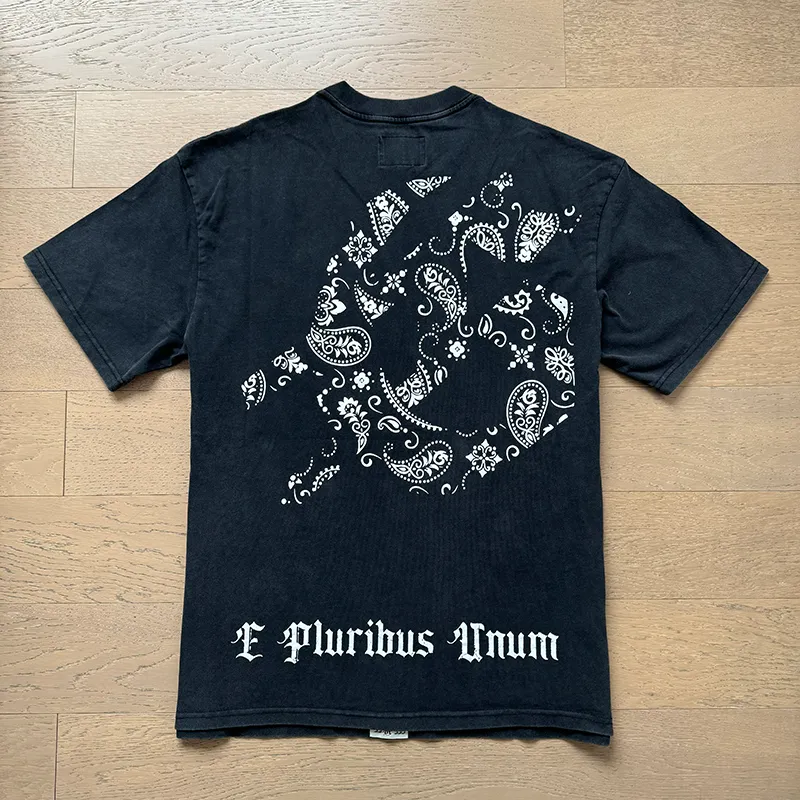 1007# P126 Washed Black Real Shot Godspeed American Fashion Rock Street Retro Washed Distressed Printed Cotton Short Sleeves Fabric: 250g 32 Count Fine Cotton Double Yarn Pure Cotton Color: Washed Black Size: S M L XL