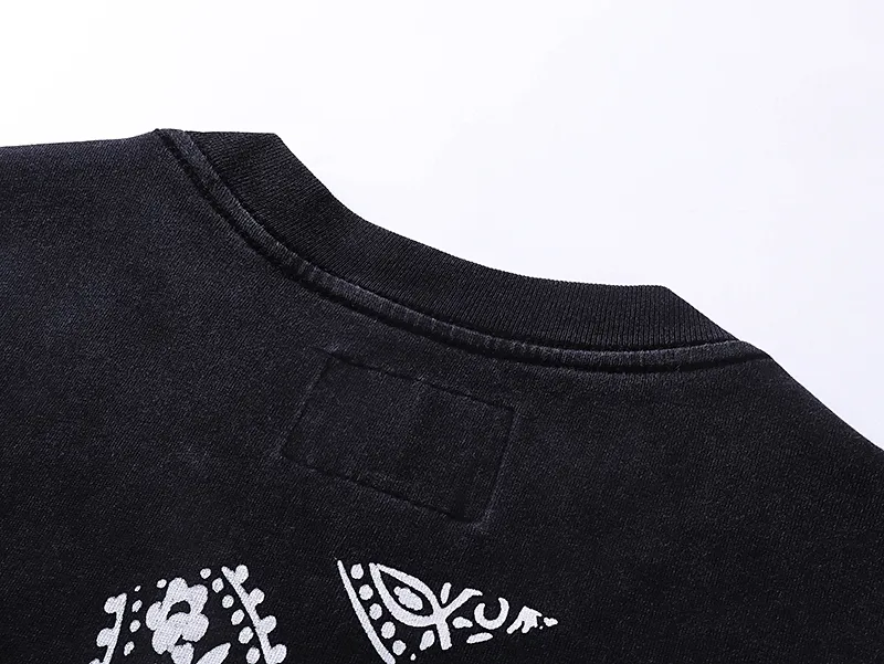1007# P126 Washed Black Real Shot Godspeed American Fashion Rock Street Retro Washed Distressed Printed Cotton Short Sleeves Fabric: 250g 32 Count Fine Cotton Double Yarn Pure Cotton Color: Washed Black Size: S M L XL