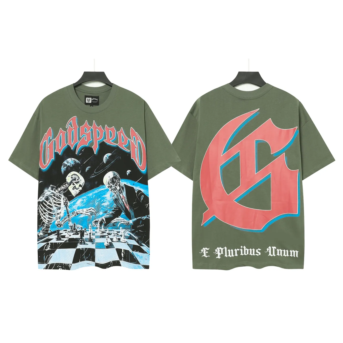 5102#Army Green｜P106 Godspeed cross-border American rock and roll street washed retro style short-sleeved T (craft printing) fabric (fabric): 32-count combed double yarn 240 grams weight code number (size): S-M-L-XL color (colour): military green