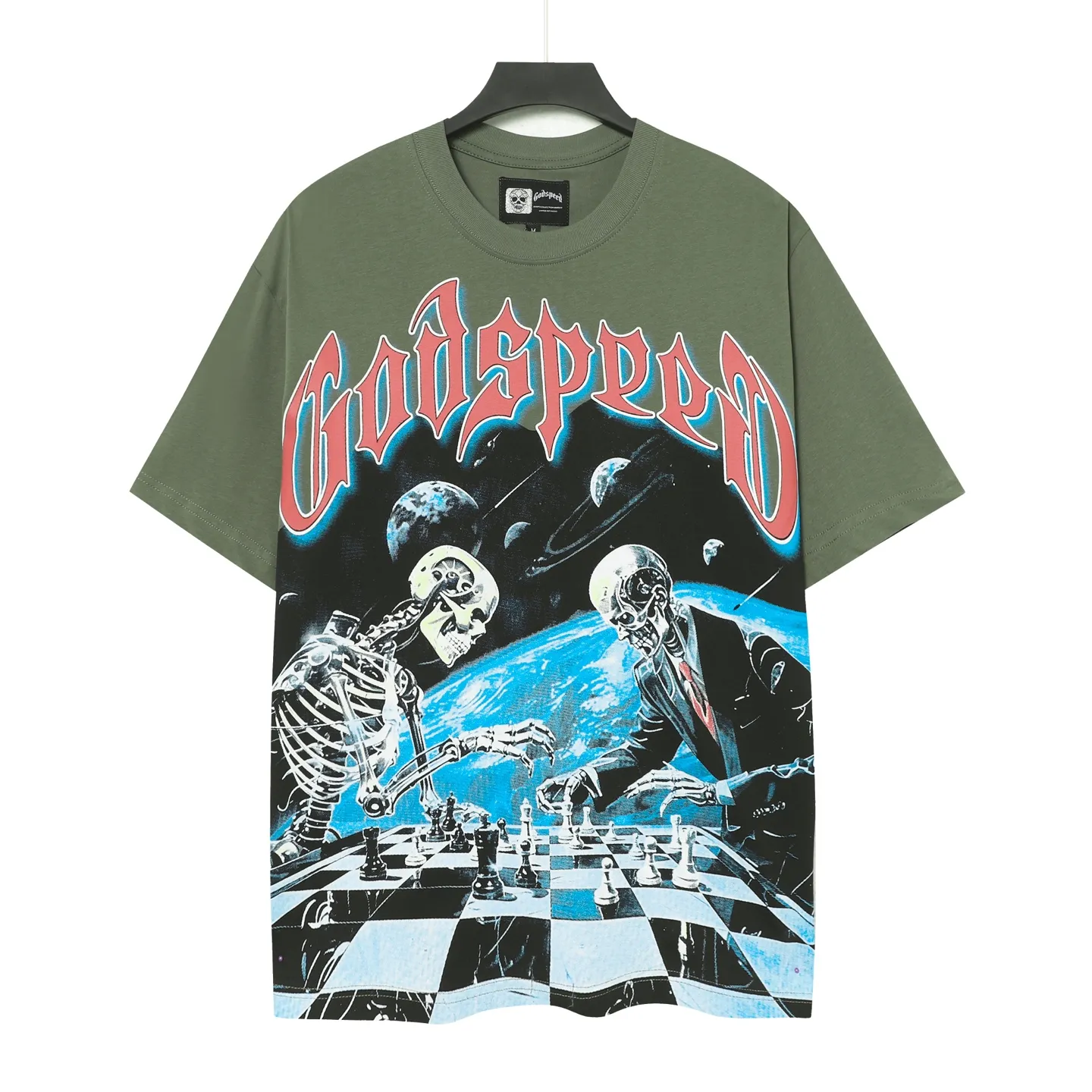 5102#Army Green｜P106 Godspeed cross-border American rock and roll street washed retro style short-sleeved T (craft printing) fabric (fabric): 32-count combed double yarn 240 grams weight code number (size): S-M-L-XL color (colour): military green