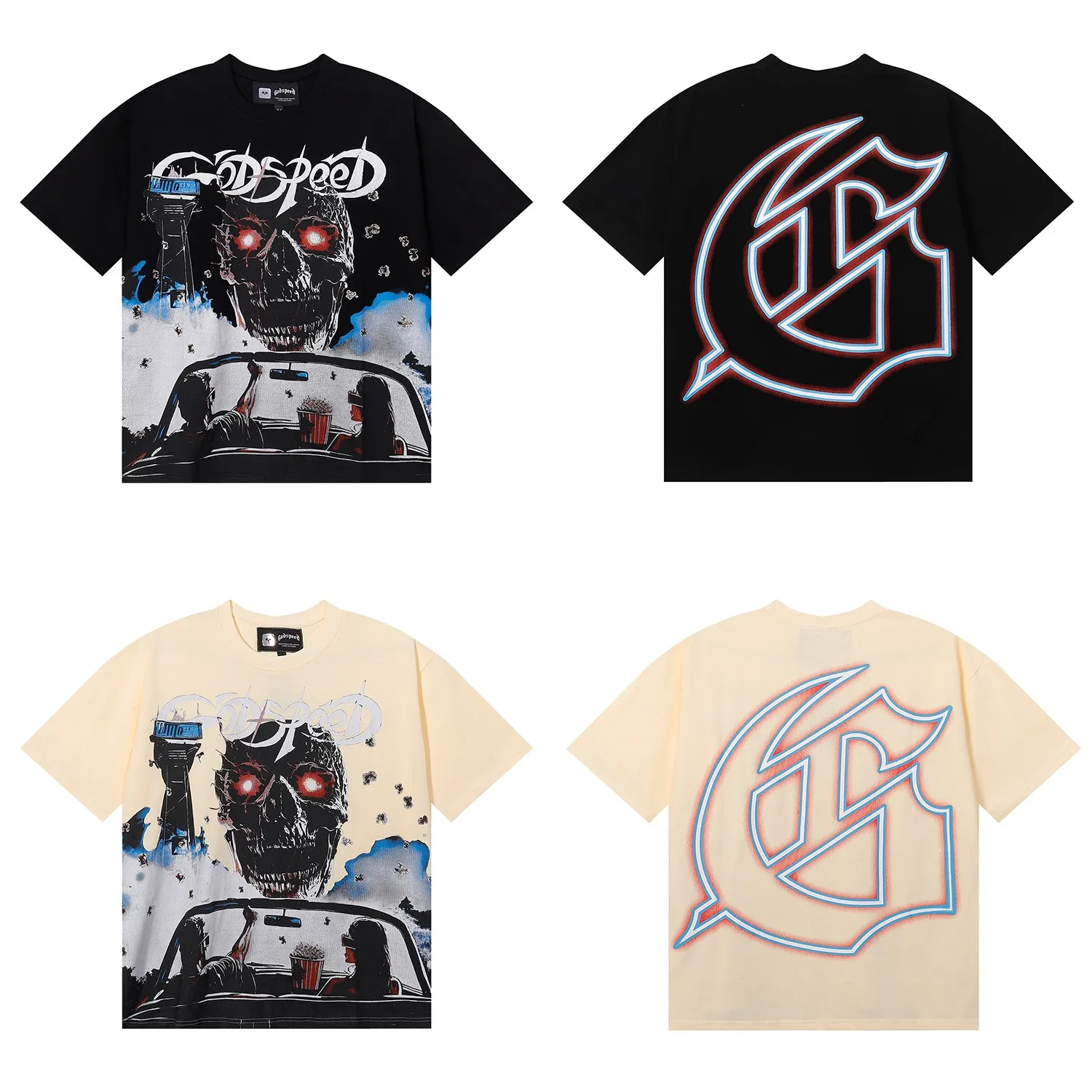 Batch 106, No. 7086, Mechao Godspeed driving 3D movie skull print high quality double yarn pure cotton casual short-sleeved T-shirt Color: black, white; Size: S M L XL