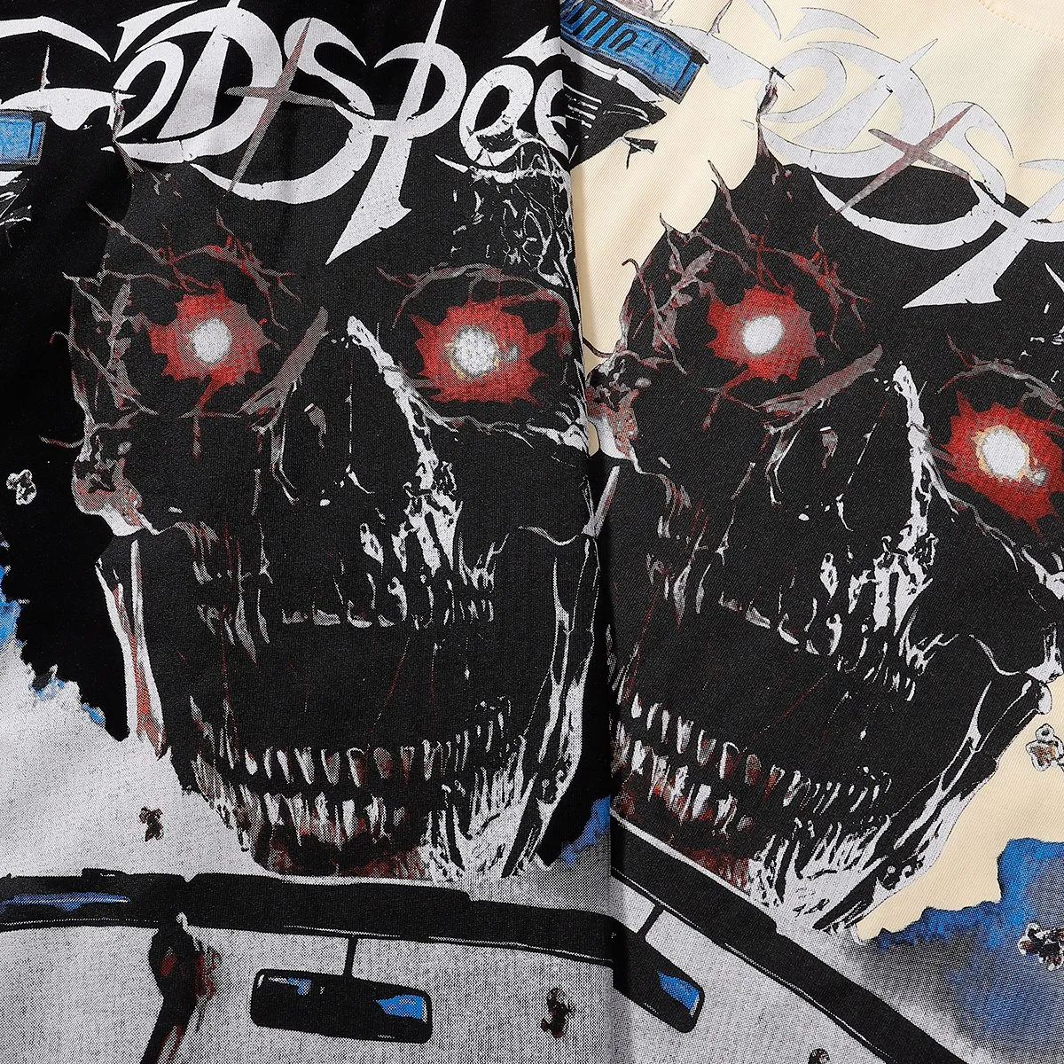 Batch 106, No. 7086, Mechao Godspeed driving 3D movie skull print high quality double yarn pure cotton casual short-sleeved T-shirt Color: black, white; Size: S M L XL