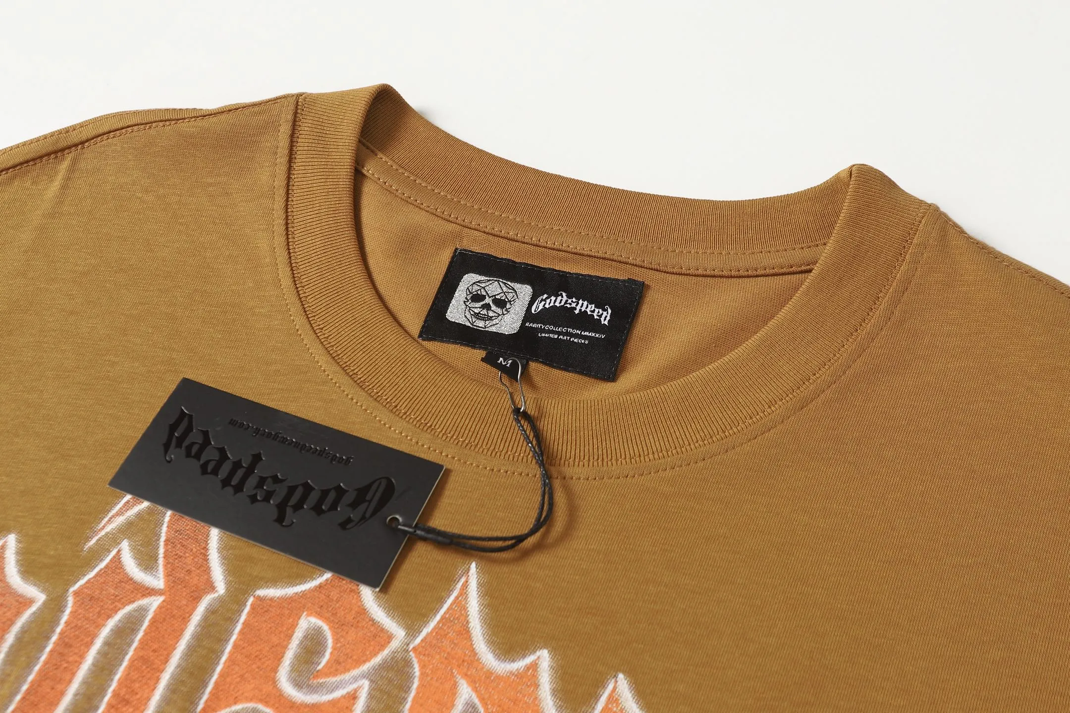 5089# Brown I P104 Godspeed cross-border American rock and roll street washed retro style short-sleeved T (craft printing) fabric (fabric) 32 counts combed double yarn 240 grams weight code number (size): S-M-L-XL color (colour): brown