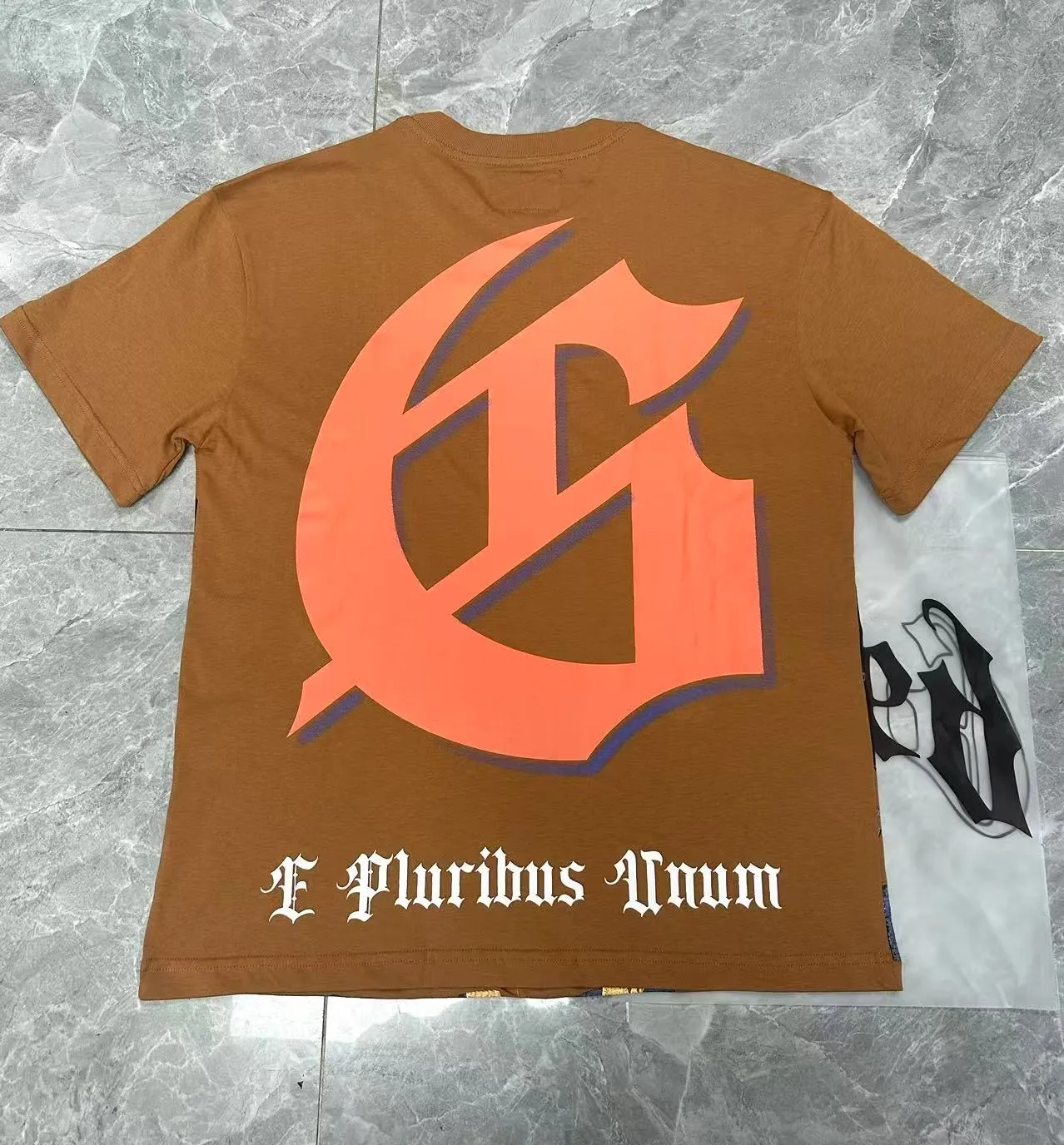5089# Brown I P104 Godspeed cross-border American rock and roll street washed retro style short-sleeved T (craft printing) fabric (fabric) 32 counts combed double yarn 240 grams weight code number (size): S-M-L-XL color (colour): brown