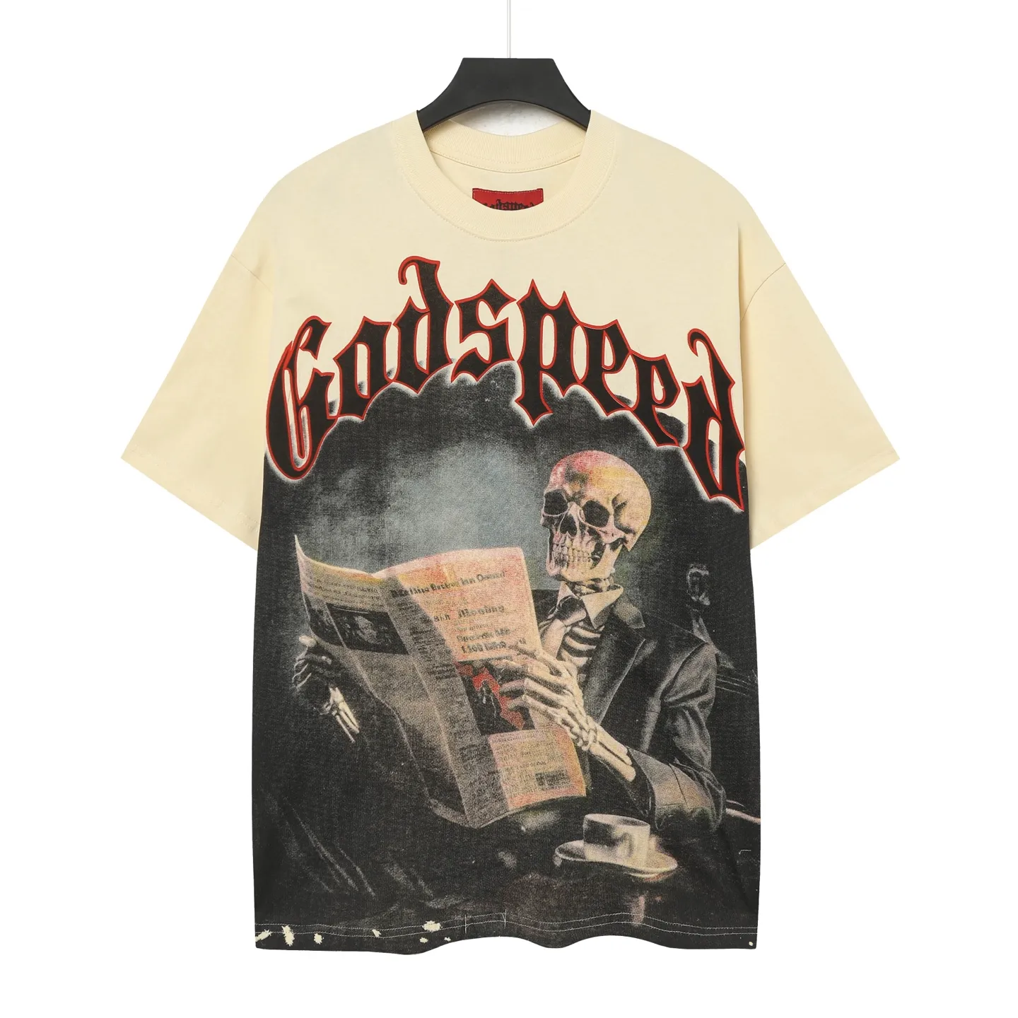 5069# Apricot | P104 Godspeed cross-border American rock and roll street washed retro style short-sleeved T (craft printing) fabric (fabric) 32 counts combed double yarn 240 grams weight code number (size): S-M-L-XL color (colour): apricot