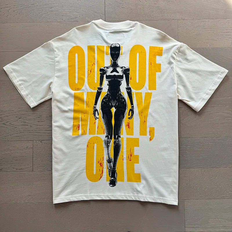 3021# P110 Real shot Godspeed American fashion rock street retro loose printed cotton short sleeves Fabric: 240g 32 count fine cotton double yarn pure cotton Color: off-white apricot Size: S M L XL