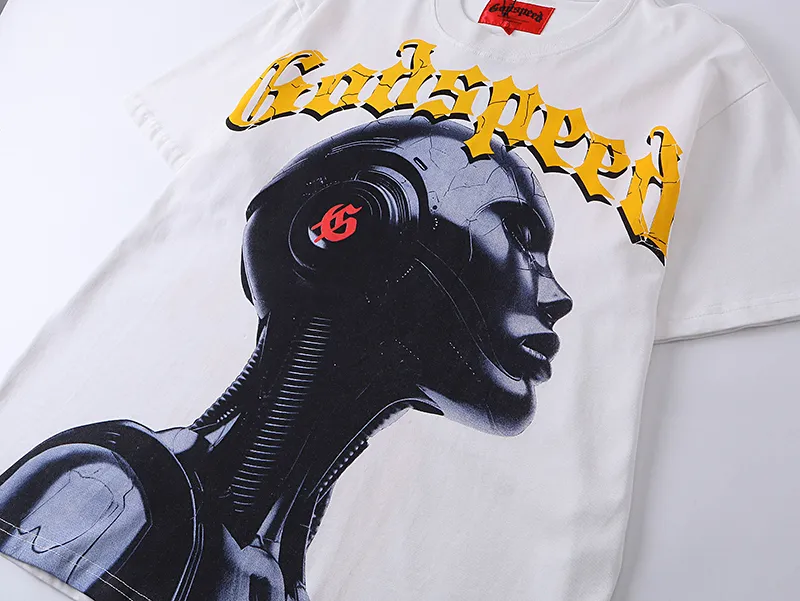 3021# P110 Real shot Godspeed American fashion rock street retro loose printed cotton short sleeves Fabric: 240g 32 count fine cotton double yarn pure cotton Color: off-white apricot Size: S M L XL