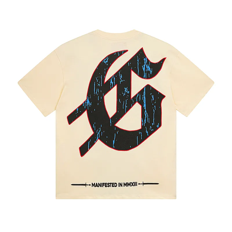 3028# P110 Real shot Godspeed American fashion rock street retro loose printed cotton short sleeves Fabric: 240g 32 count fine cotton double yarn pure cotton Color: apricot Size: S M L XL