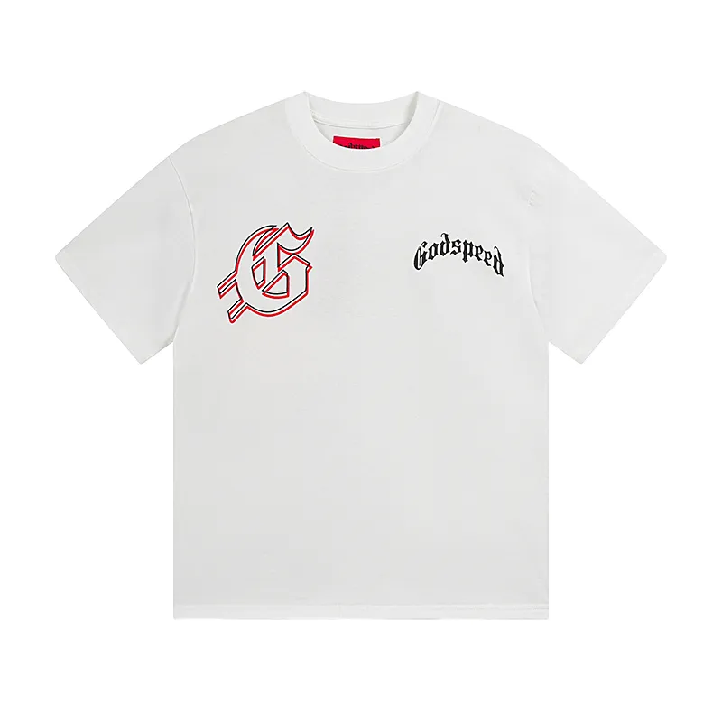 3072# P110 Real shot Godspeed American trendy rock and roll street retro loose printed cotton short sleeves Fabric: 240g 32 count fine cotton double yarn pure cotton Color: off-white Size: S M L XL