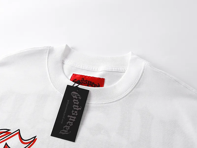 3072# P110 Real shot Godspeed American trendy rock and roll street retro loose printed cotton short sleeves Fabric: 240g 32 count fine cotton double yarn pure cotton Color: off-white Size: S M L XL