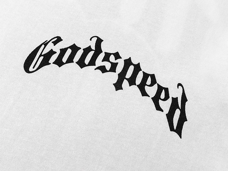 3072# P110 Real shot Godspeed American trendy rock and roll street retro loose printed cotton short sleeves Fabric: 240g 32 count fine cotton double yarn pure cotton Color: off-white Size: S M L XL