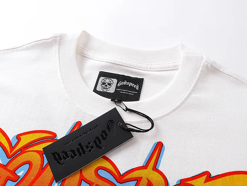 3121# P106 Real shot Godspeed American fashion rock street retro loose printed cotton short sleeves Fabric: 240g 32 count fine cotton double yarn pure cotton Color: off-white Size: S M L XL