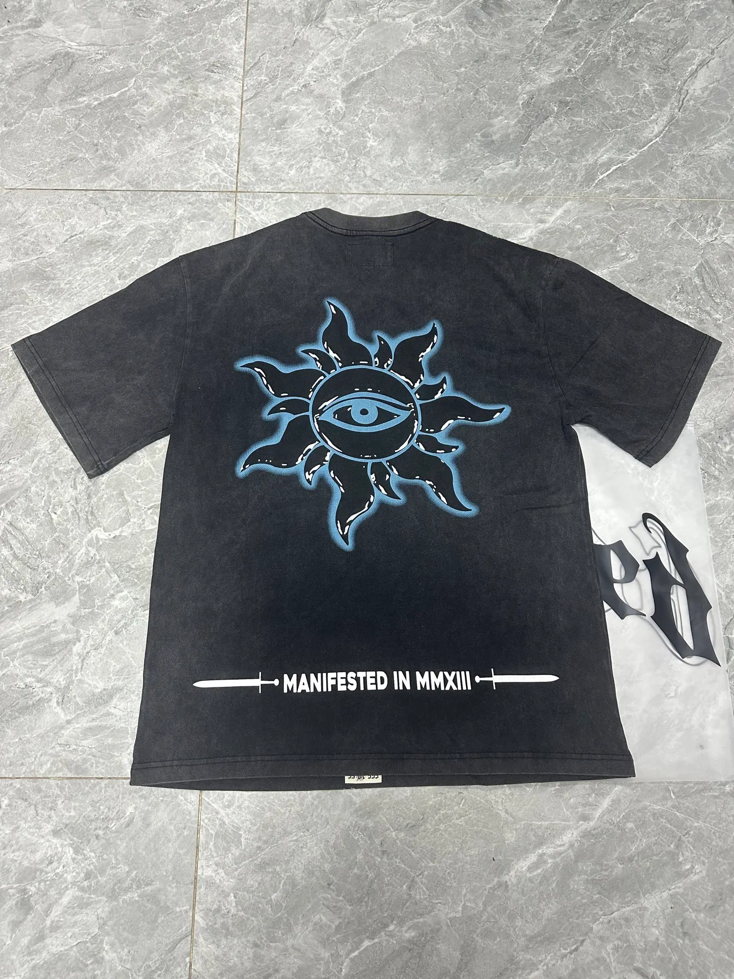 6067# washed black | P116 Godspeed cross-border American rock and roll street washed retro style short-sleeved T (craft printing) fabric (fabric): 32 count combed double yarn 250 grams weight code number (size): S-M-L-XL color (colour): washed black