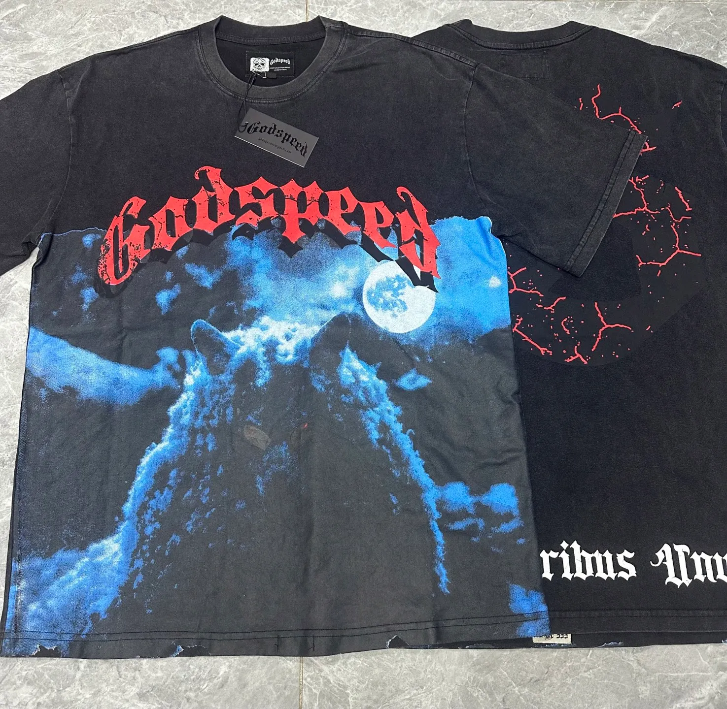 6073#washed black｜P116 Godspeed cross-border American rock and roll street washed retro style short-sleeved T (craft printing) fabric (fabric): 32 count combed double yarn 250g weight code number (size): S-M-L-XL color (colour): washed black 👉