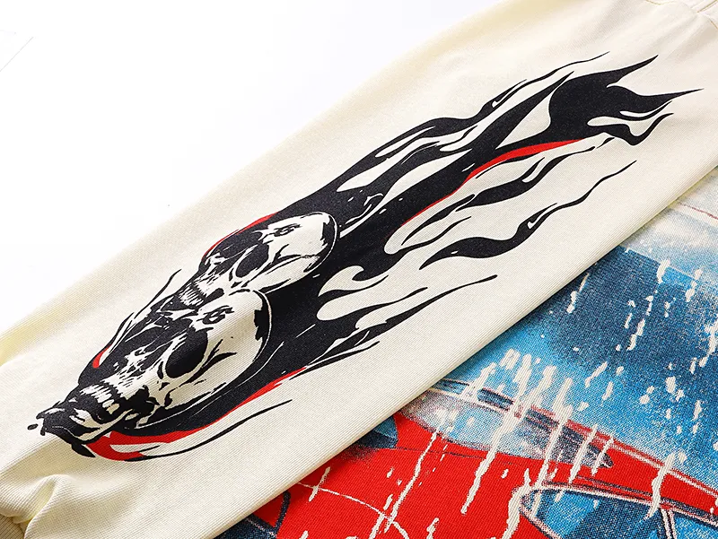 3101# P140 Real shot of Godspeed American fashion rock street pure cotton loose bottoming long-sleeved T-shirt long T-shirt Fabric: 270g 32-count fine cotton double yarn pure cotton Color: off-white Size: S M L XL