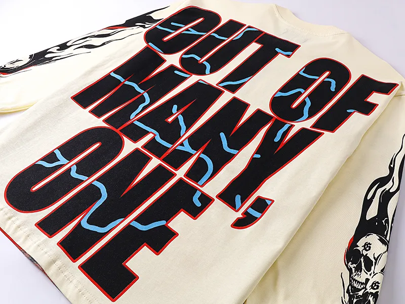 3101# P140 Real shot of Godspeed American fashion rock street pure cotton loose bottoming long-sleeved T-shirt long T-shirt Fabric: 270g 32-count fine cotton double yarn pure cotton Color: off-white Size: S M L XL