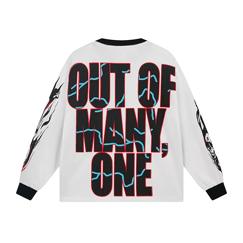 3101# P140 Real shot of Godspeed American fashion rock street pure cotton loose bottoming long-sleeved T-shirt long T-shirt Fabric: 270g 32-count fine cotton double yarn pure cotton Color: off-white Size: S M L XL
