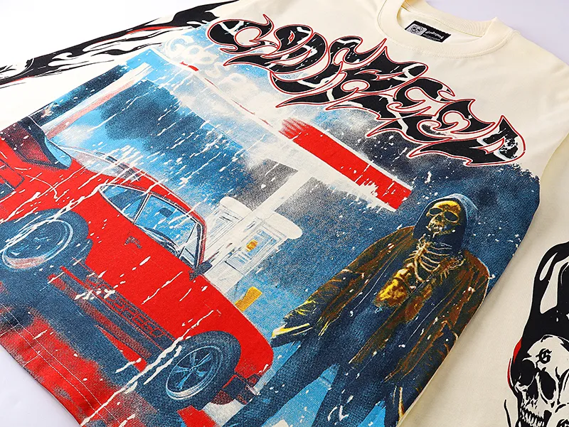 3101# P140 Real shot of Godspeed American fashion rock street pure cotton loose bottoming long-sleeved T-shirt long T-shirt Fabric: 270g 32-count fine cotton double yarn pure cotton Color: off-white Size: S M L XL