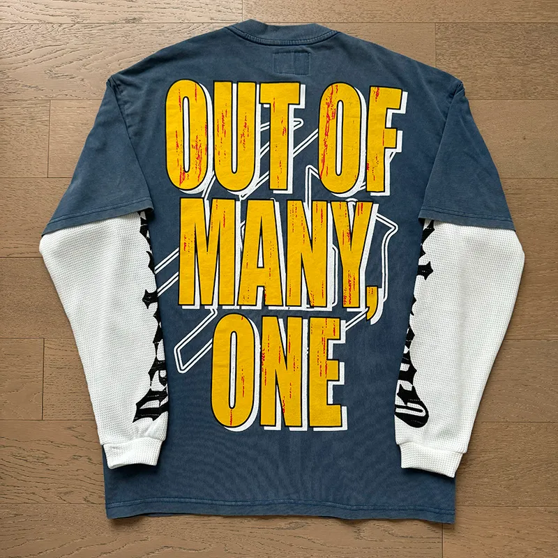 1153# P170 Real shot of Godspeed American fashion street retro washed and distressed fake two-piece pure cotton long T. Fabric: 270g 32 count fine cotton double yarn pure cotton Color: washed black washed blue code number: S M L XL
