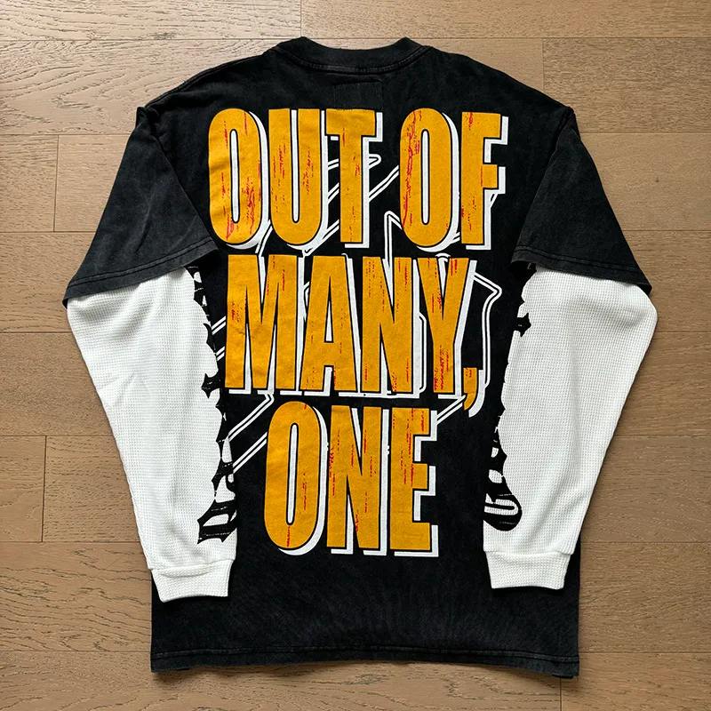 1153# P170 Real shot of Godspeed American fashion street retro washed and distressed fake two-piece pure cotton long T. Fabric: 270g 32 count fine cotton double yarn pure cotton Color: washed black washed blue code number: S M L XL