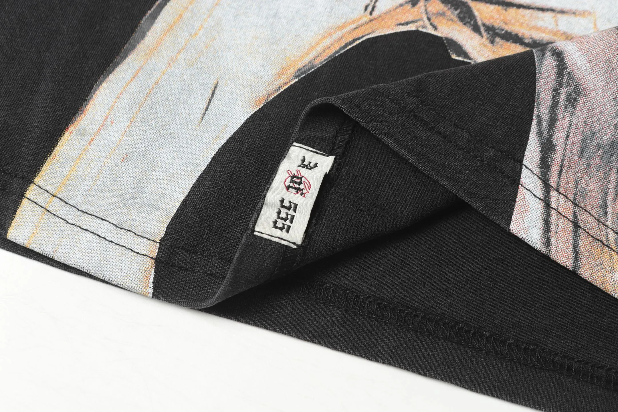 6013#washed black｜P116 Godspeed cross-border American rock and roll street washed retro style short-sleeved T (craft printing) fabric (fabric): 32 count combed double yarn 250g weight size (size): S-M-L-XL color (colour): washed black 👉