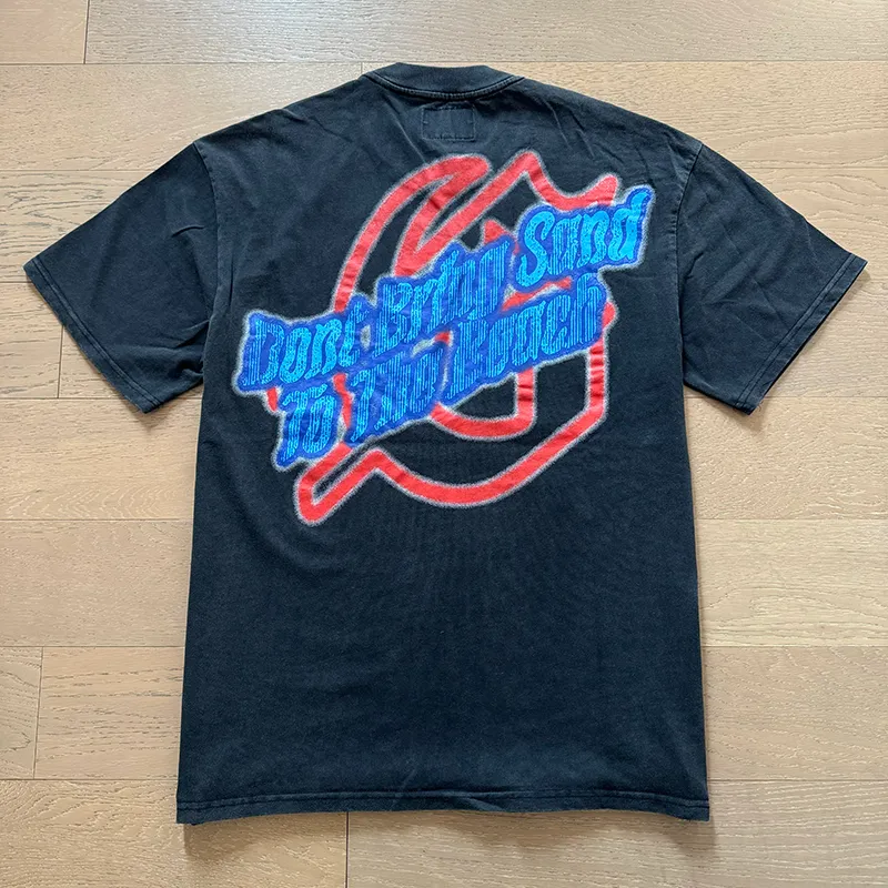 1022# P126 Washed Black Real Shot Godspeed American Fashion Rock Street Retro Washed Distressed Printed Cotton Short Sleeves Fabric: 250g 32 Count Fine Cotton Double Yarn Pure Cotton Color: Washed Black Size: S M L XL
