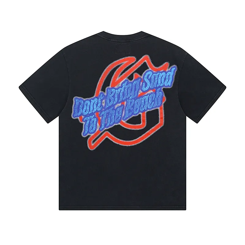1022# P126 Washed Black Real Shot Godspeed American Fashion Rock Street Retro Washed Distressed Printed Cotton Short Sleeves Fabric: 250g 32 Count Fine Cotton Double Yarn Pure Cotton Color: Washed Black Size: S M L XL