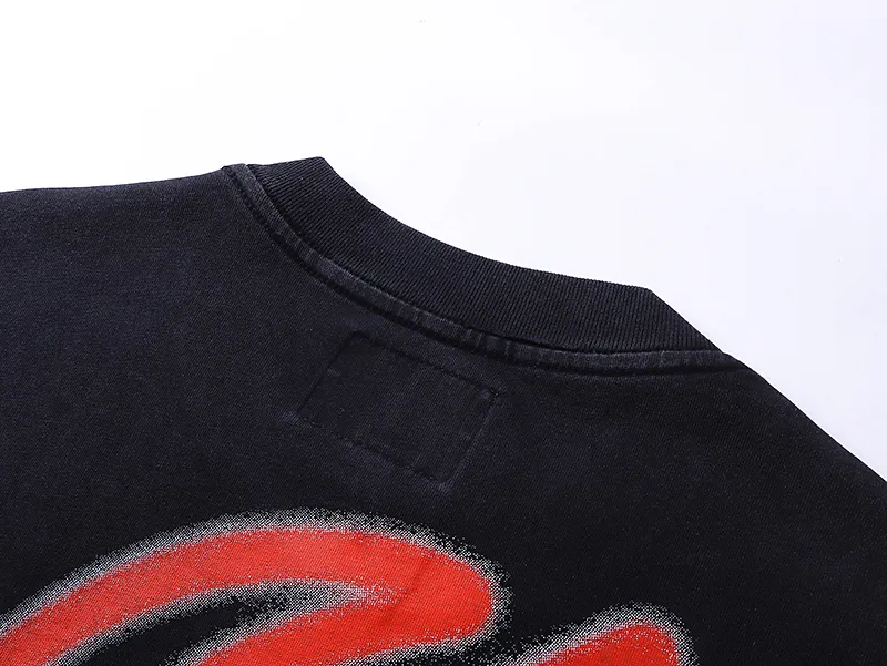 1022# P126 Washed Black Real Shot Godspeed American Fashion Rock Street Retro Washed Distressed Printed Cotton Short Sleeves Fabric: 250g 32 Count Fine Cotton Double Yarn Pure Cotton Color: Washed Black Size: S M L XL