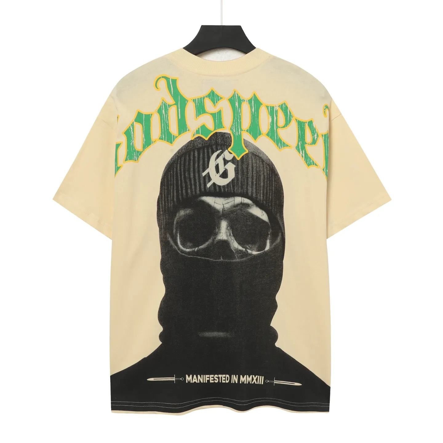 5050##White: Apricot｜P104 Godspeed cross-border American rock and roll street washed retro style short-sleeved T (craft printing) fabric (fabric): 32-count combed double yarn 240 grams weight code number (size): S-M-L-XL color (colour): white, apricot,