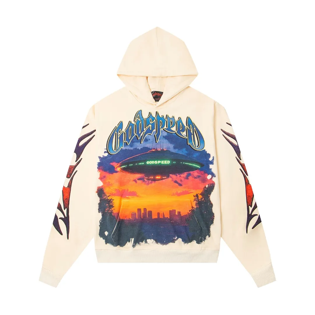 G50# GodSpeed ​​white ink direct spray sweatshirt Size S-XL Wash black P236 Apricot P226