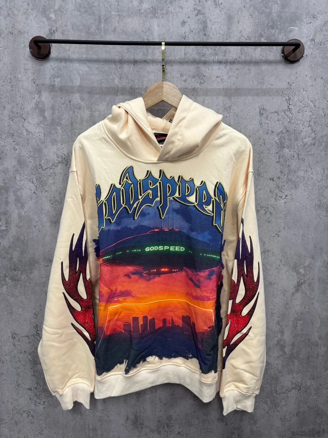 G50# GodSpeed ​​white ink direct spray sweatshirt Size S-XL Wash black P236 Apricot P226