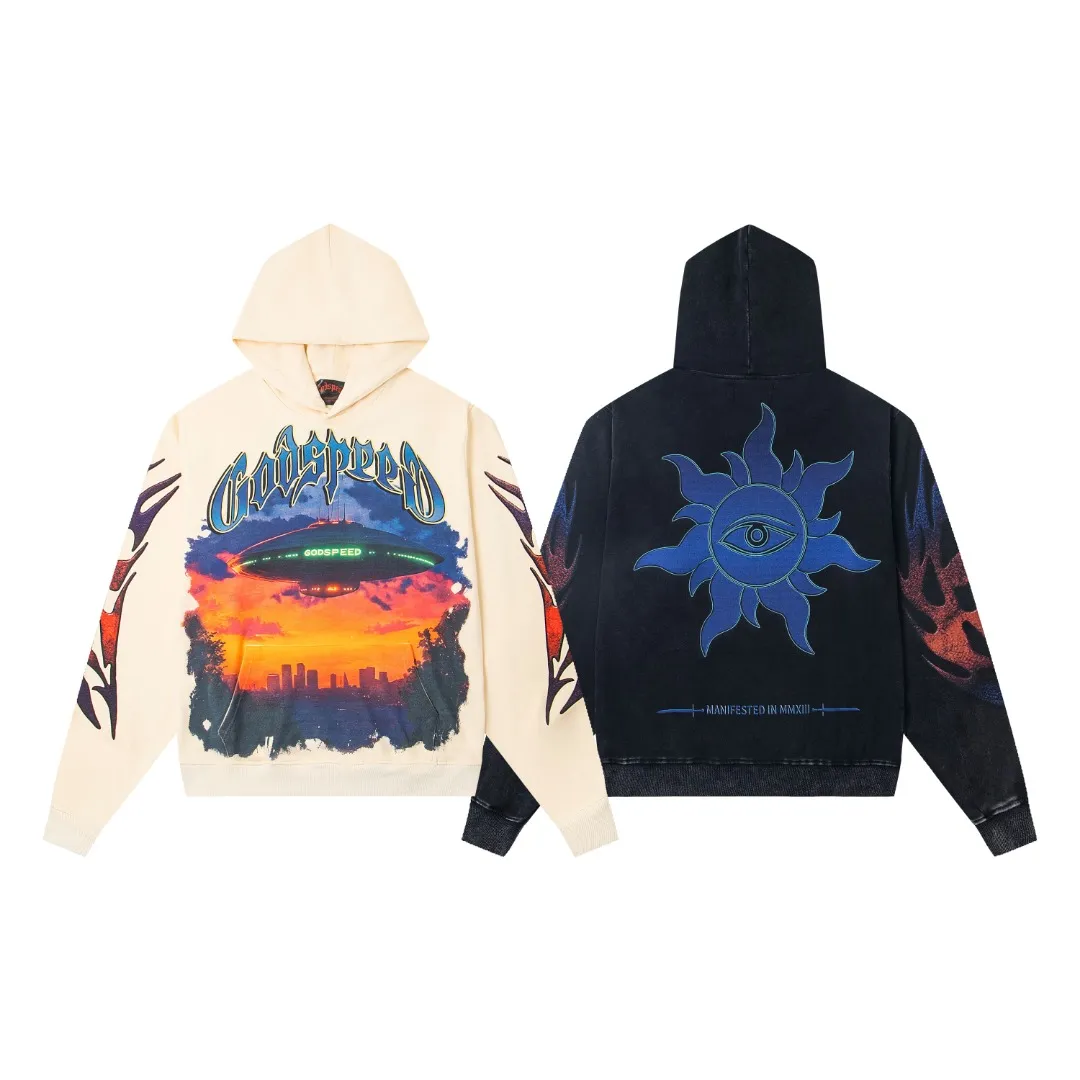 G50# GodSpeed ​​white ink direct spray sweatshirt Size S-XL Wash black P236 Apricot P226