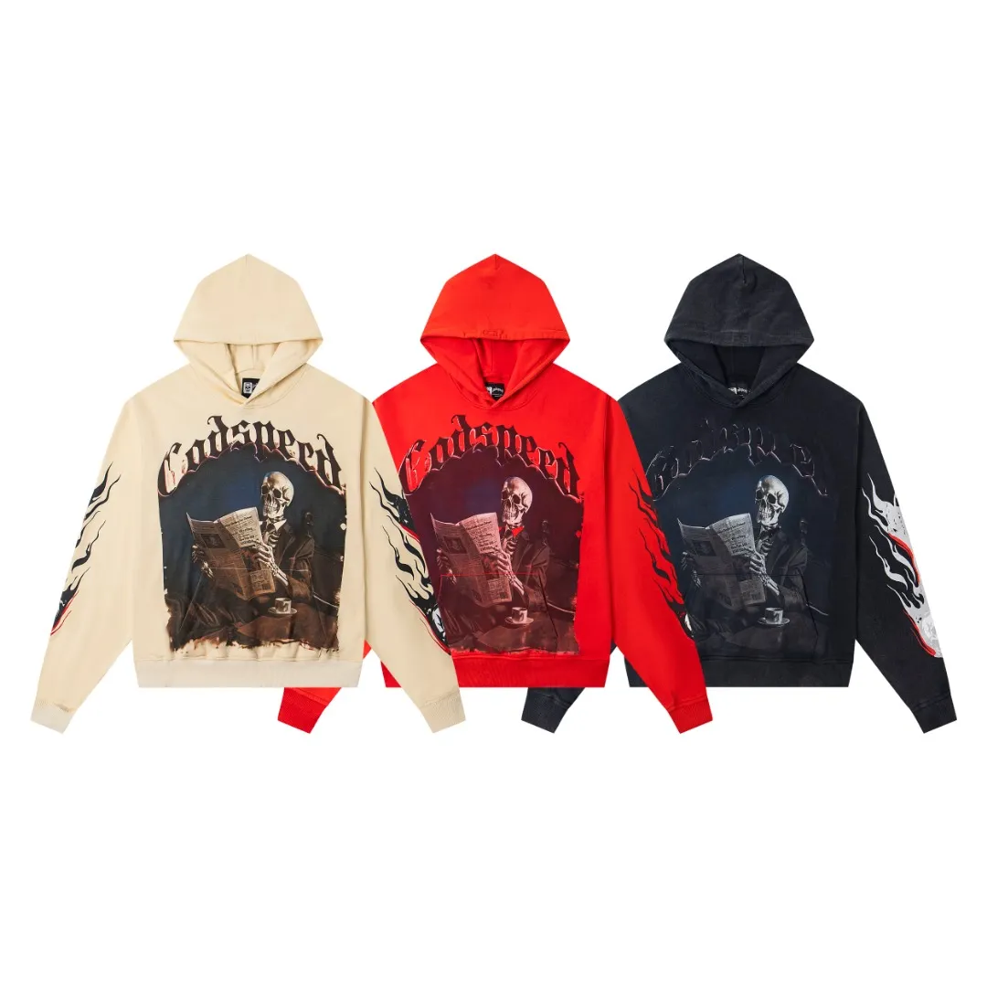 G03# GodSpeed ​​white ink direct spray sweatshirt S-XL washed black, red P236 apricot P226