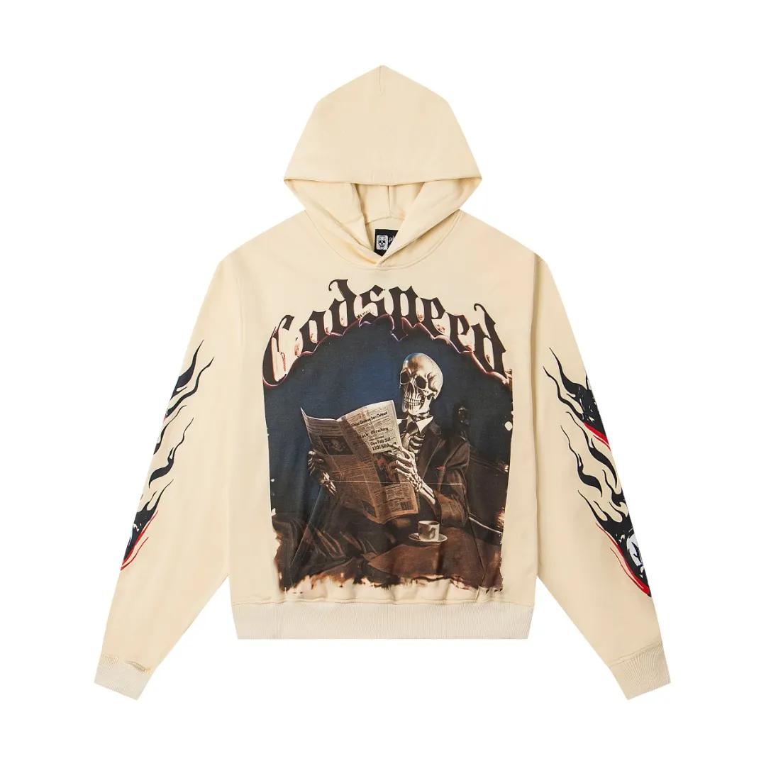 G03# GodSpeed ​​white ink direct spray sweatshirt S-XL washed black, red P236 apricot P226