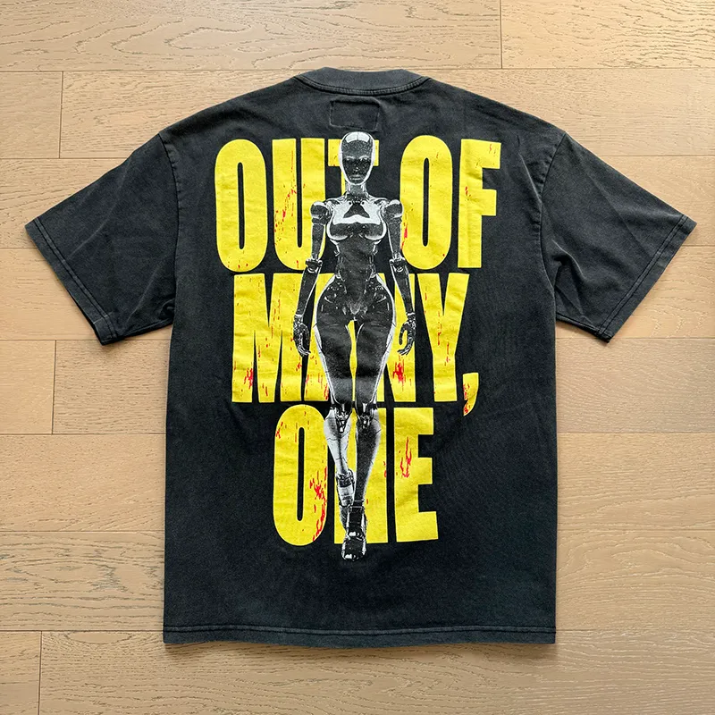 1021# P126 Washed Black Real Shot Godspeed American Fashion Rock Street Retro Washed Distressed Printed Pure Cotton Short Sleeves Fabric: 250g 32 Count Fine Cotton Double Yarn Pure Cotton Color: Washed Black Size: S M L XL