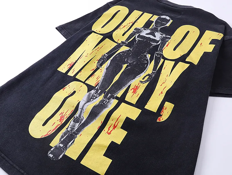 1021# P126 Washed Black Real Shot Godspeed American Fashion Rock Street Retro Washed Distressed Printed Pure Cotton Short Sleeves Fabric: 250g 32 Count Fine Cotton Double Yarn Pure Cotton Color: Washed Black Size: S M L XL