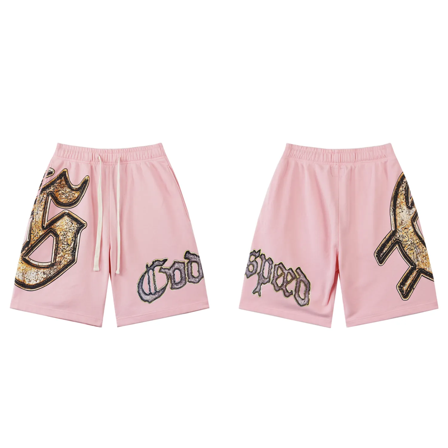 💰150 Style No.: BR 8678 Fabric: 380g washed, real shot, beautiful and fashionable Godspeed printed high-quality double yarn casual fashion brand washed distressed shorts Color; washed black, washed pink Size: S M L XL