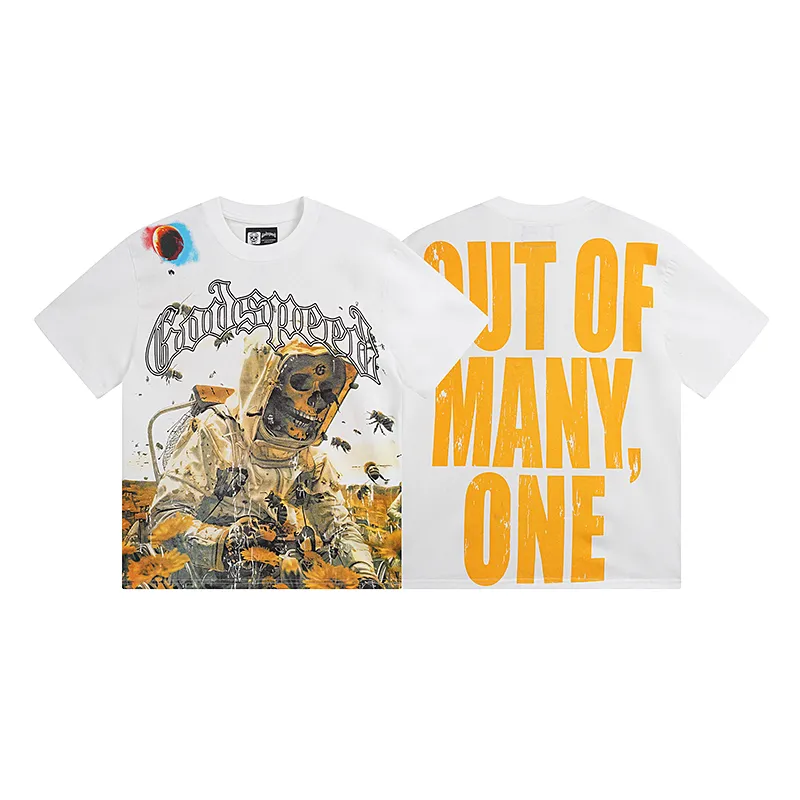 3063# P110 Real shot Godspeed American fashion rock street retro loose printed cotton short sleeves Fabric: 240g 32 count fine cotton double yarn pure cotton Color: off-white Size: S M L XL