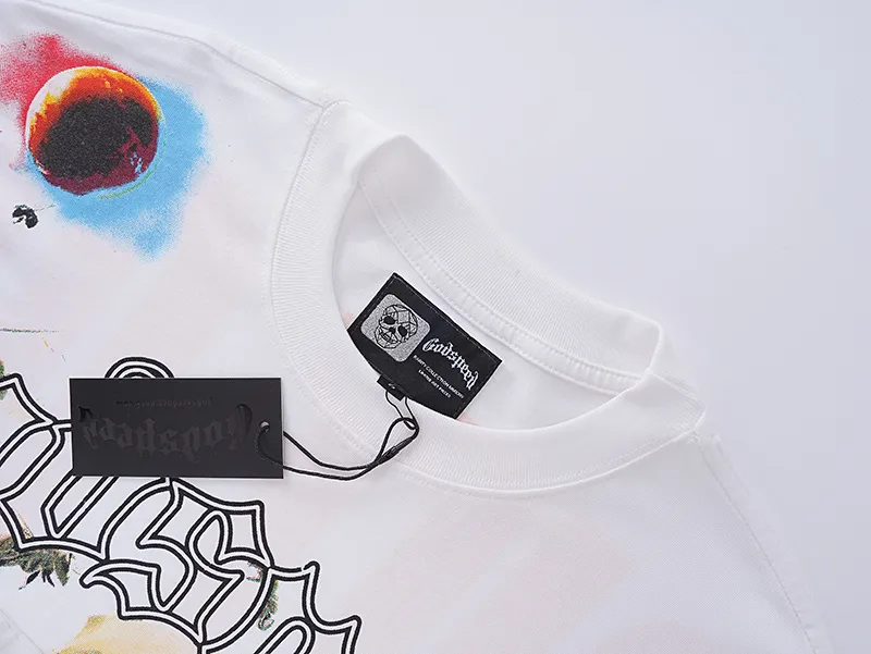 3063# P110 Real shot Godspeed American fashion rock street retro loose printed cotton short sleeves Fabric: 240g 32 count fine cotton double yarn pure cotton Color: off-white Size: S M L XL